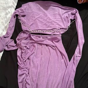 Sparkly purple skirt with pearl top